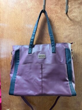 Badgley Mischka Plum Tote with Black Trim and Handles Color is Burgundy